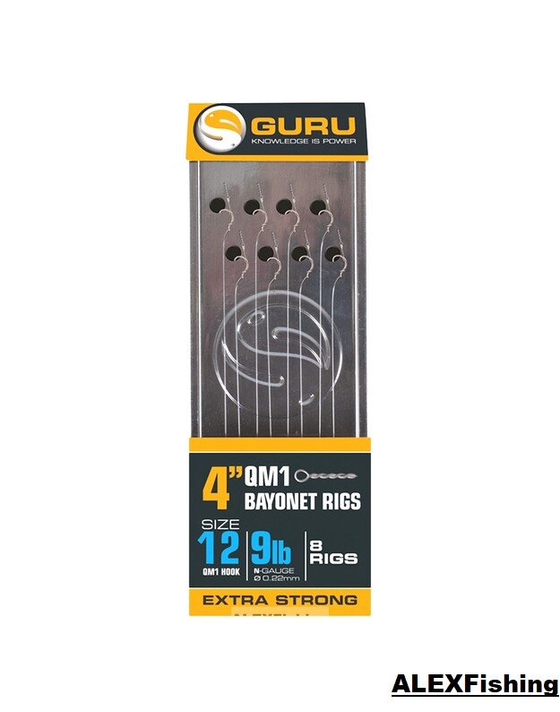 Kabliukai su pavadeliu GURU QM1 Bayonet Ready Rigs 4″/10cm N16 (0,17mm)