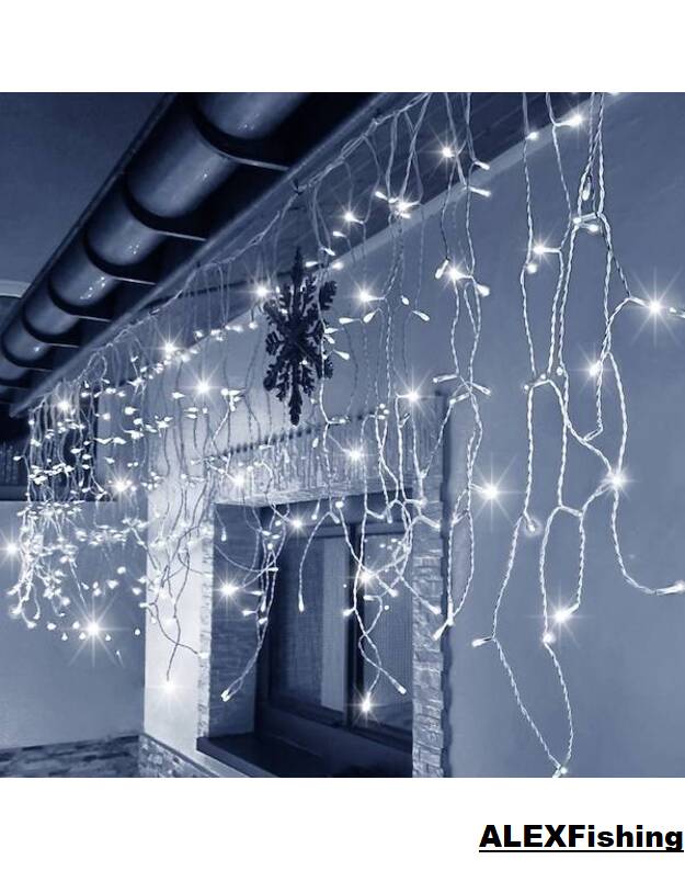 500 Led girlianda varvekliai Šalta balta + Šalta balta blykstė 20m 4