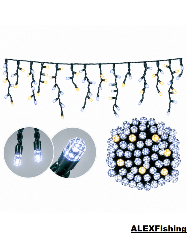  LED girlianda Varvekliai 240 LED 14 m Šalta balta + Flash blykstė 