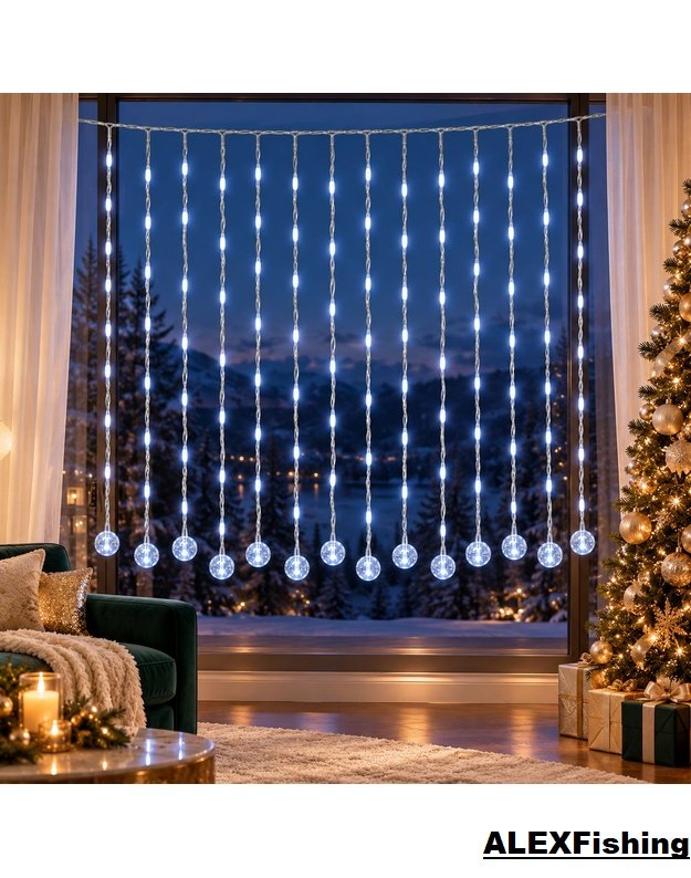 LED  užuolaida  girlianda 480 LED 3×2,5 m Šalta balta