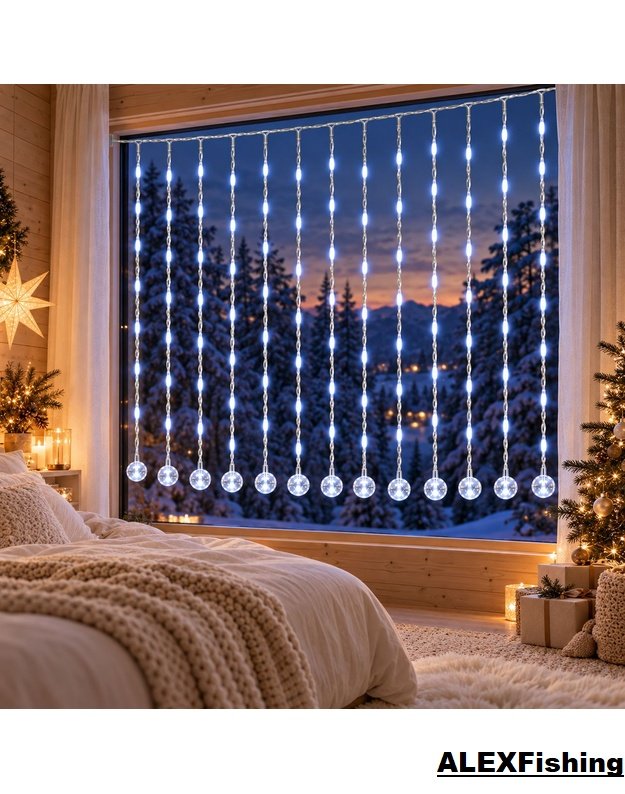 LED  užuolaida  girlianda 480 LED 3×2,5 m Šalta balta