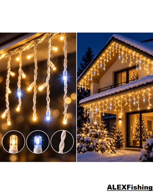 1000 Led Girlianda Varvekliai Mėlyna + Šalta balta blykstė 50m