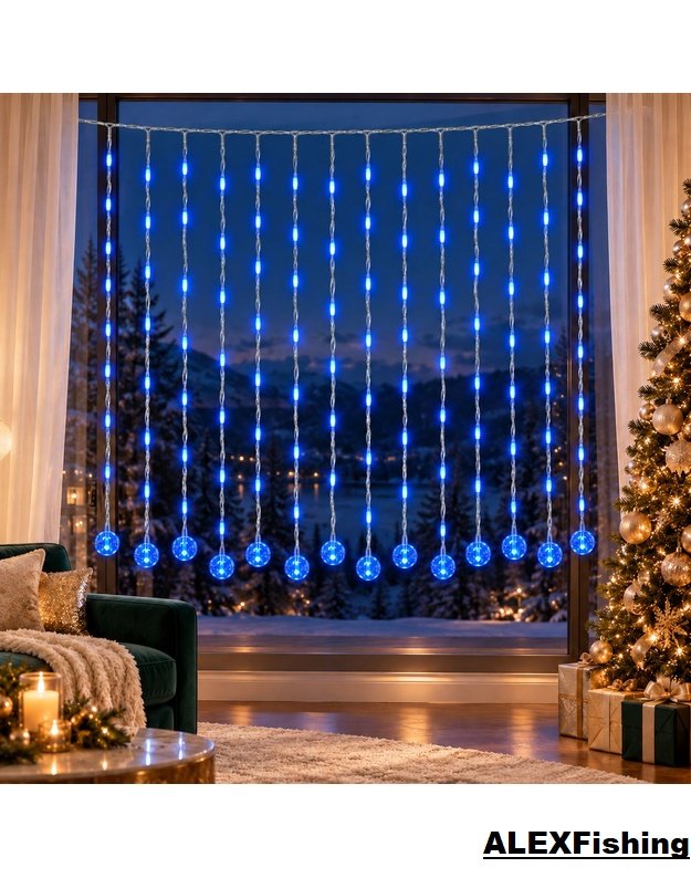 LED  užuolaida  girlianda 480 LED 3×2,5 m Mėlyna