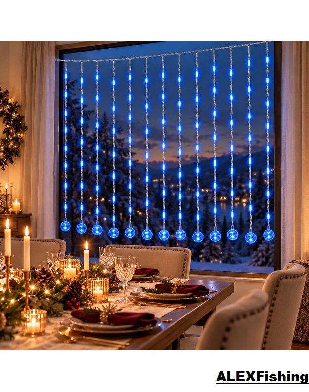 LED  užuolaida  girlianda 480 LED 3×2,5 m Mėlyna