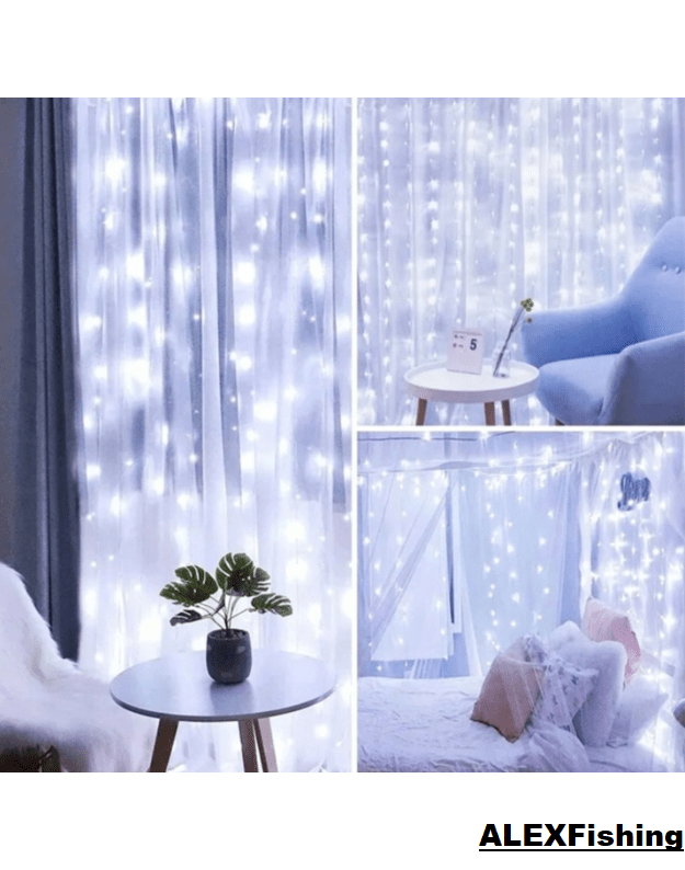 LED USB užuolaida - girlianda 300 Led 3x2m Šalta balta 4