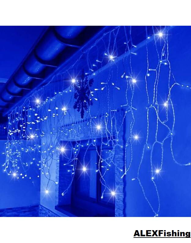 500 Led girlianda varvekliai Mėlyna + Šalta balta blykstė 20m 6