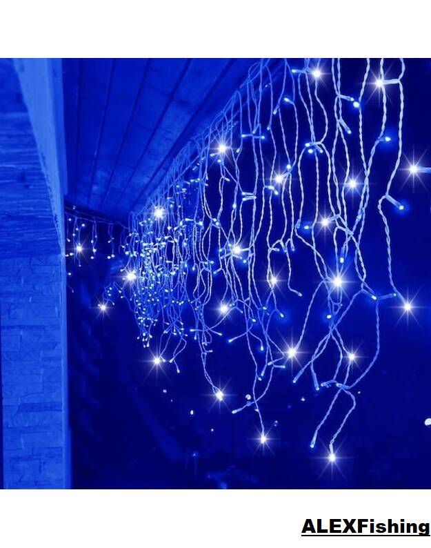 500 Led girlianda varvekliai Mėlyna + Šalta balta blykstė 20m 7