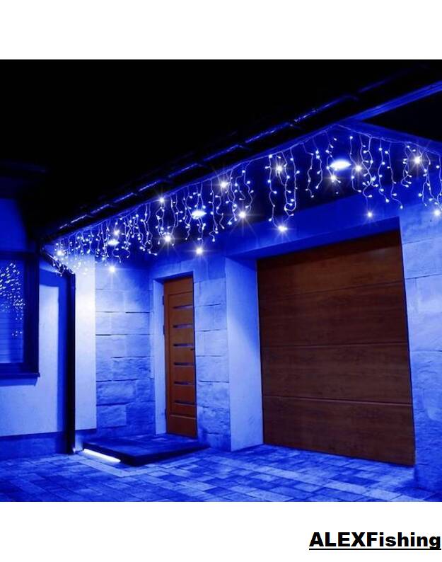 500 Led girlianda varvekliai Mėlyna + Šalta balta blykstė 20m 8