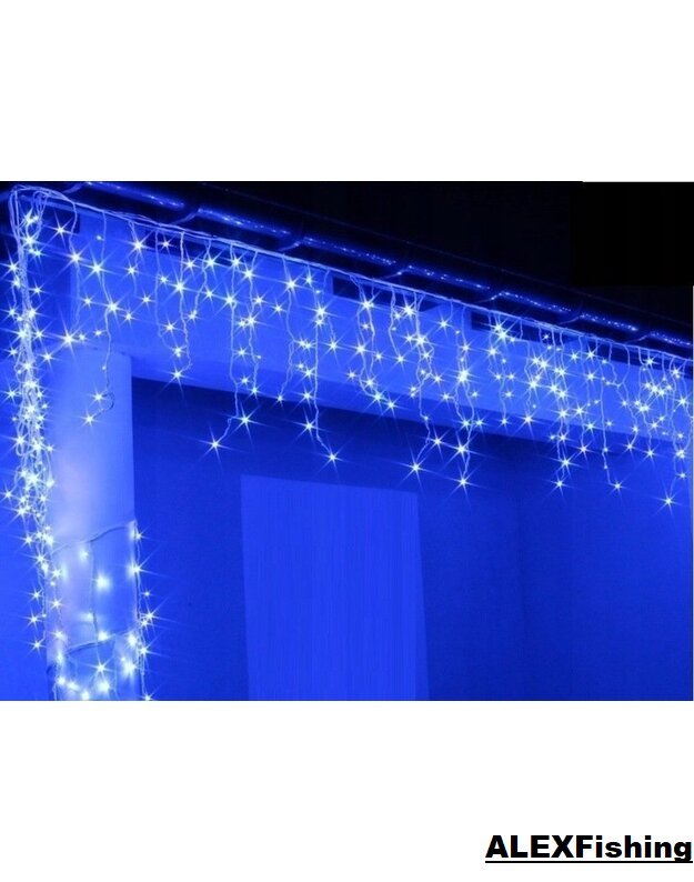 500 Led girlianda varvekliai Mėlyna + Šalta balta blykstė 23m