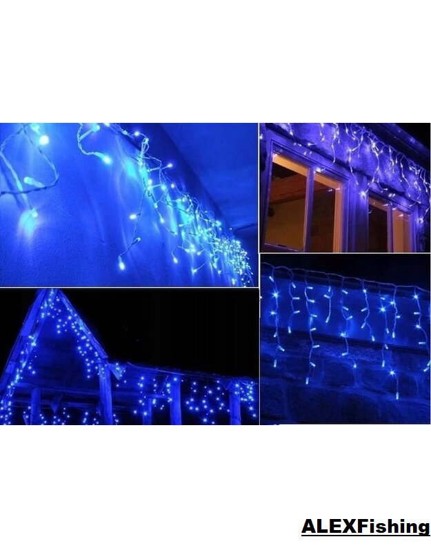 500 Led girlianda varvekliai Mėlyna + Šalta balta blykstė 23m