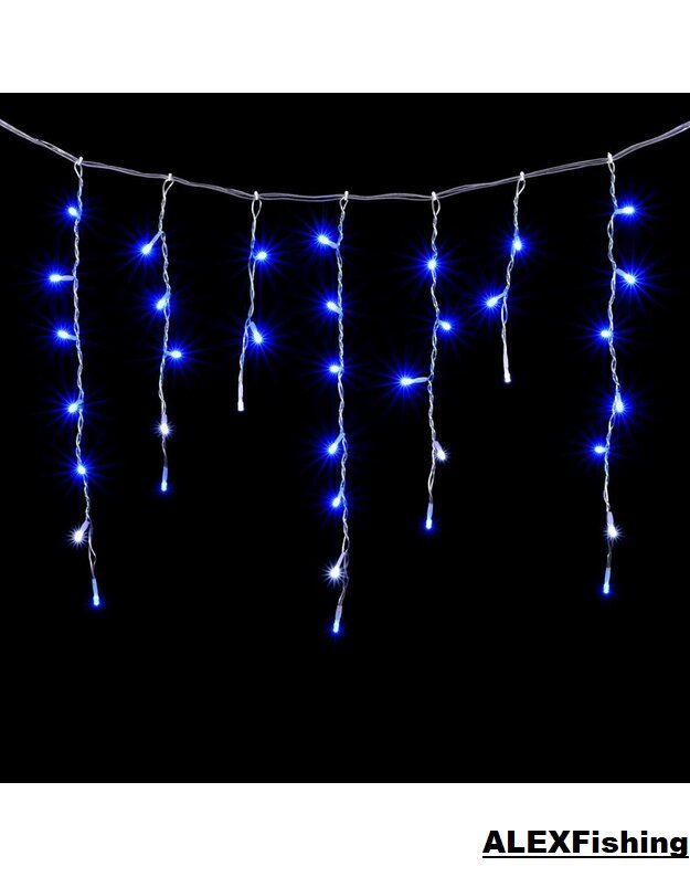 500 Led girlianda varvekliai Mėlyna + Šalta balta blykstė 23m