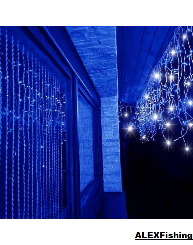 500 Led girlianda varvekliai Mėlyna + Šalta balta blykstė 23m