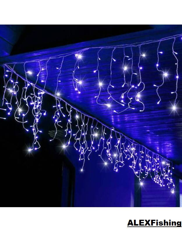 500 Led girlianda varvekliai Mėlyna + Šalta balta blykstė 23m
