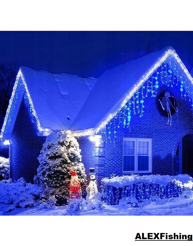 500 Led girlianda varvekliai Mėlyna + Šalta balta blykstė 23m