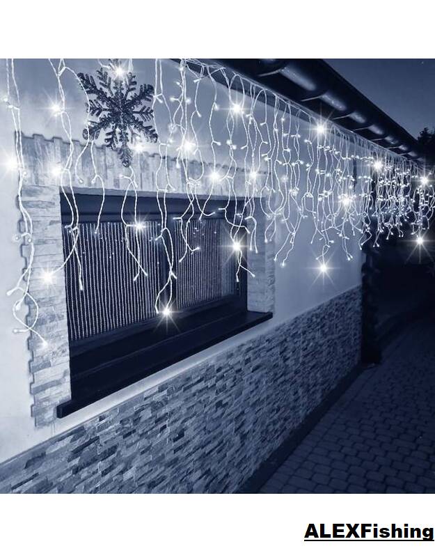 500 Led girlianda varvekliai Šalta balta 18m