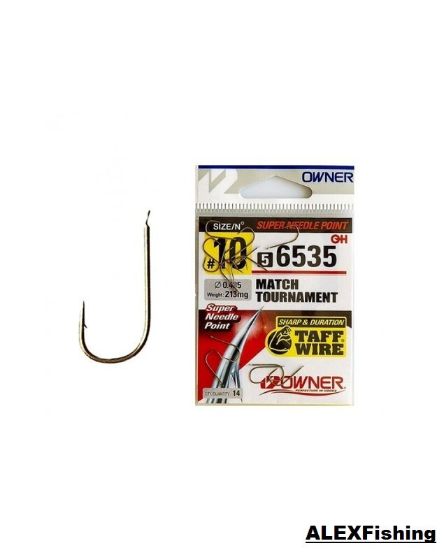 Owner Match Tournament 56535 Needle Point Carp Hooks - Taff Wire Spade End (New)