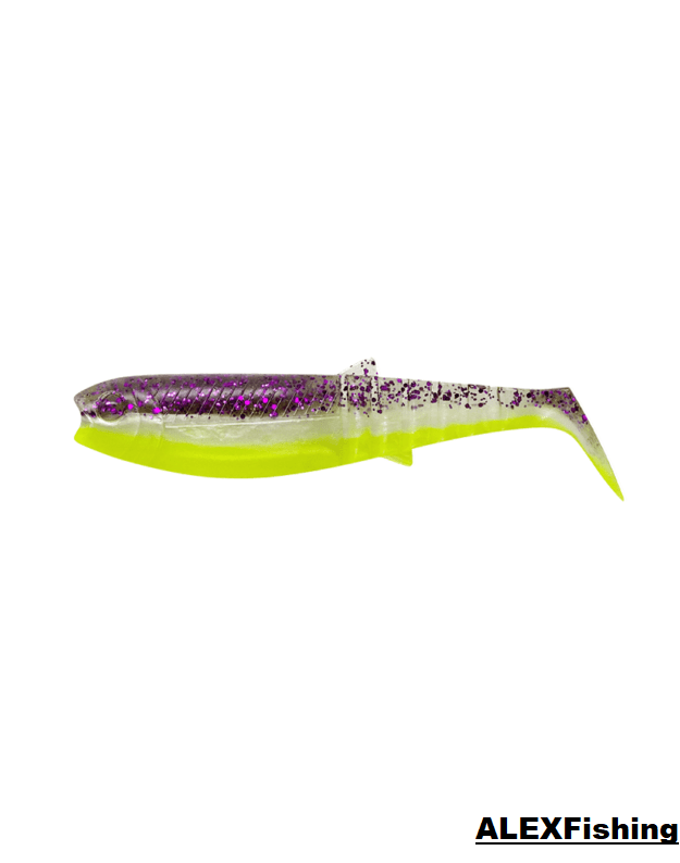 Guminukas Savage Gear Cannibal Shad 10cm 9g Purple Glitter Bomb Fluo