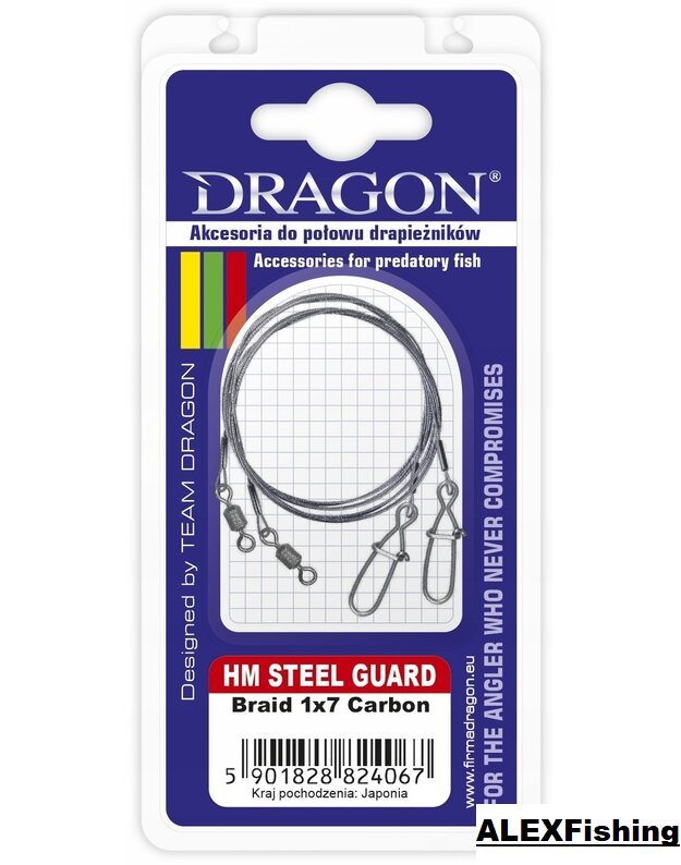 Pavadėlis Dragon HM Steel Guard 1x7 carbon 5kg 20cm